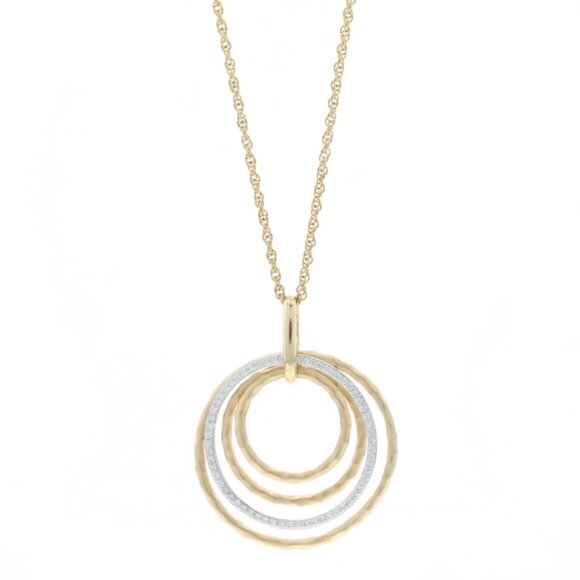 Yellow Gold Diamond Concentric Circle Pendant Necklace 18 1/4" 14k Round .22ctw - Picture 1 of 5